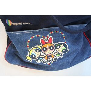 VTG 2001 Power Puff Girls Denim Messenger Overnight Carry-onBag Cartoon Network